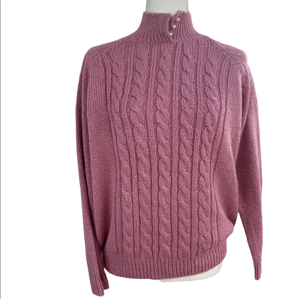 Vintage Karen Scott Cable Knit Mock Neck Sweater